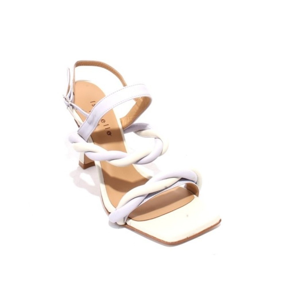 Isabelle 648 White Lilac Leather Elongated Square Toe Heel Sandal